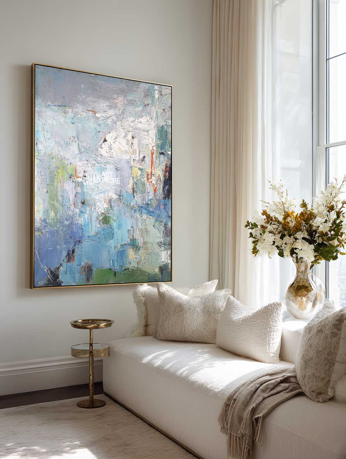 Abstract Blue Green Textured Canvas Wall Art