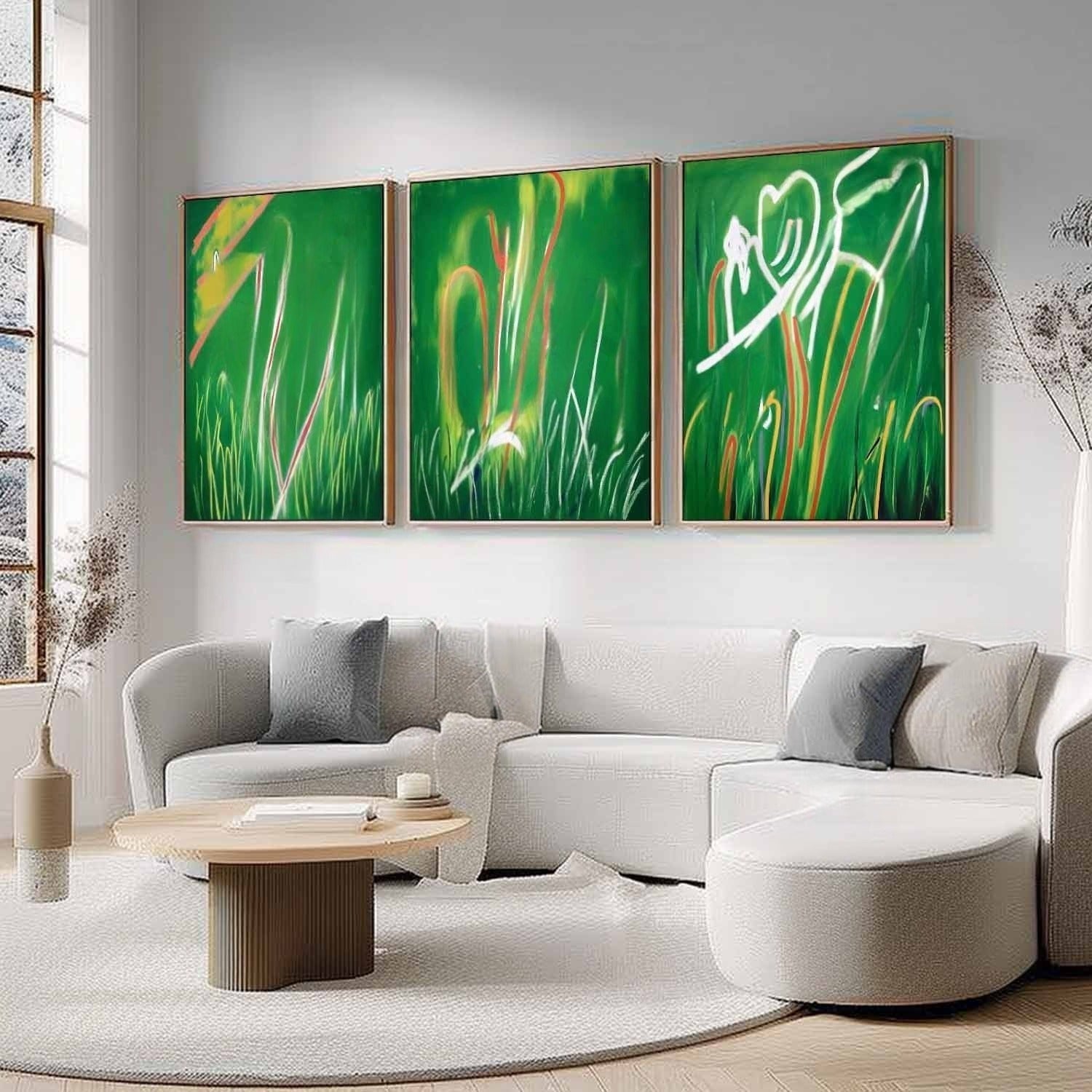 Wall Art Triptych Green Grass Abstract