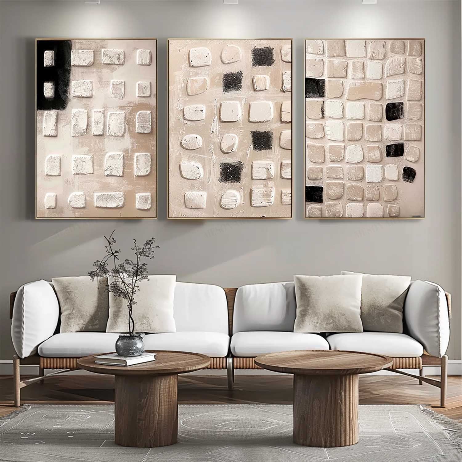 Wall Art Three-Panel Triptych Abstract Irregular Neutral