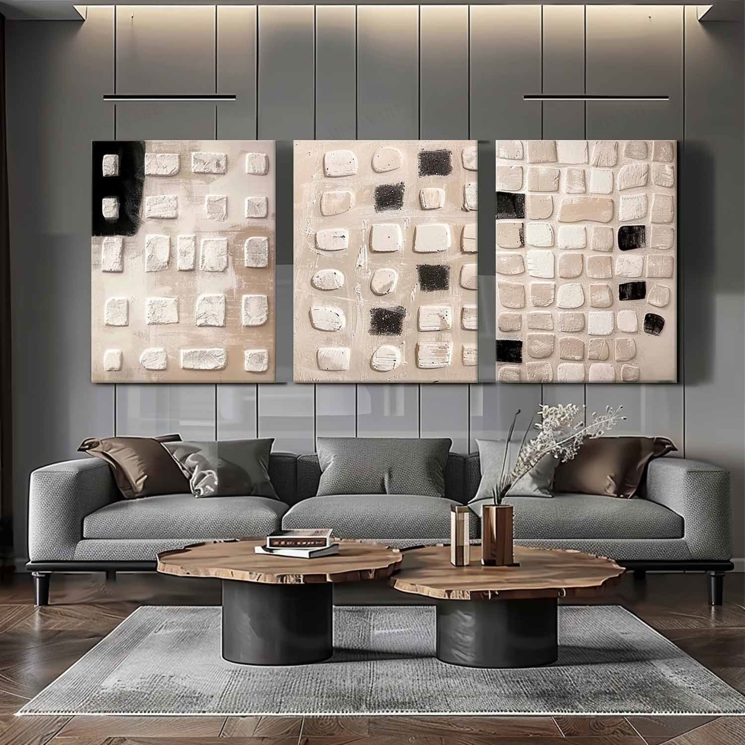 Wall Art Three-Panel Triptych Abstract Irregular Neutral