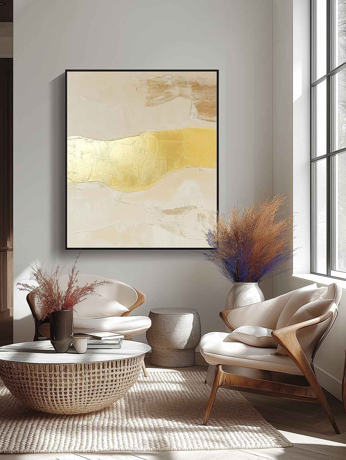 Wall Art Abstract Beige Gold Foil Landscape