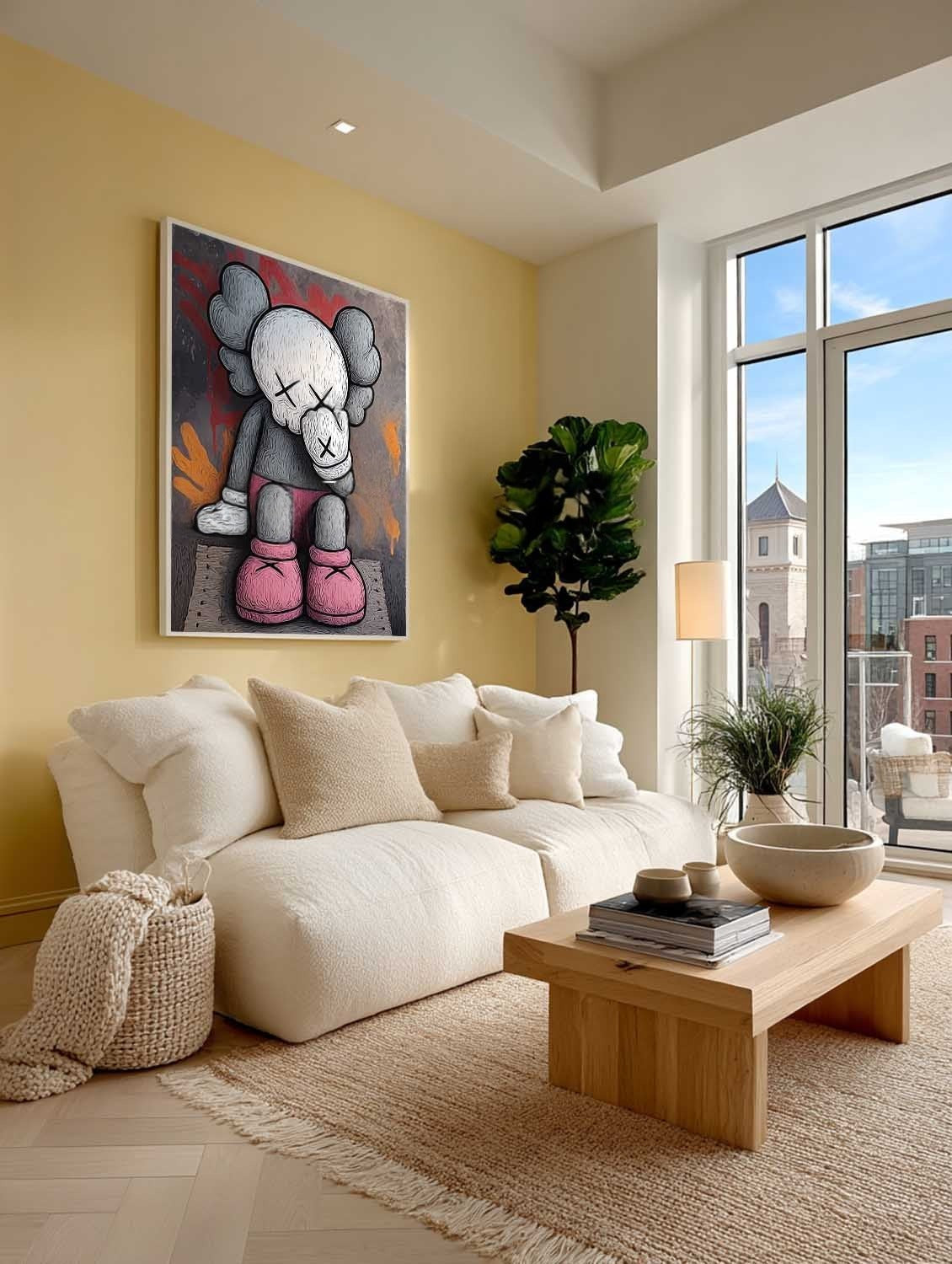 Wall Art Grey Pink Kaws Figure Graffiti Pop