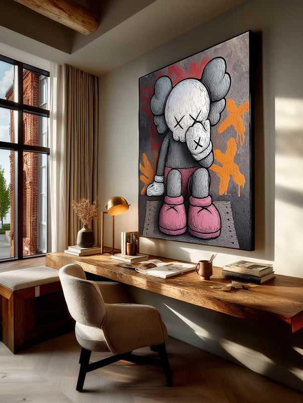 Wall Art Grey Pink Kaws Figure Graffiti Pop