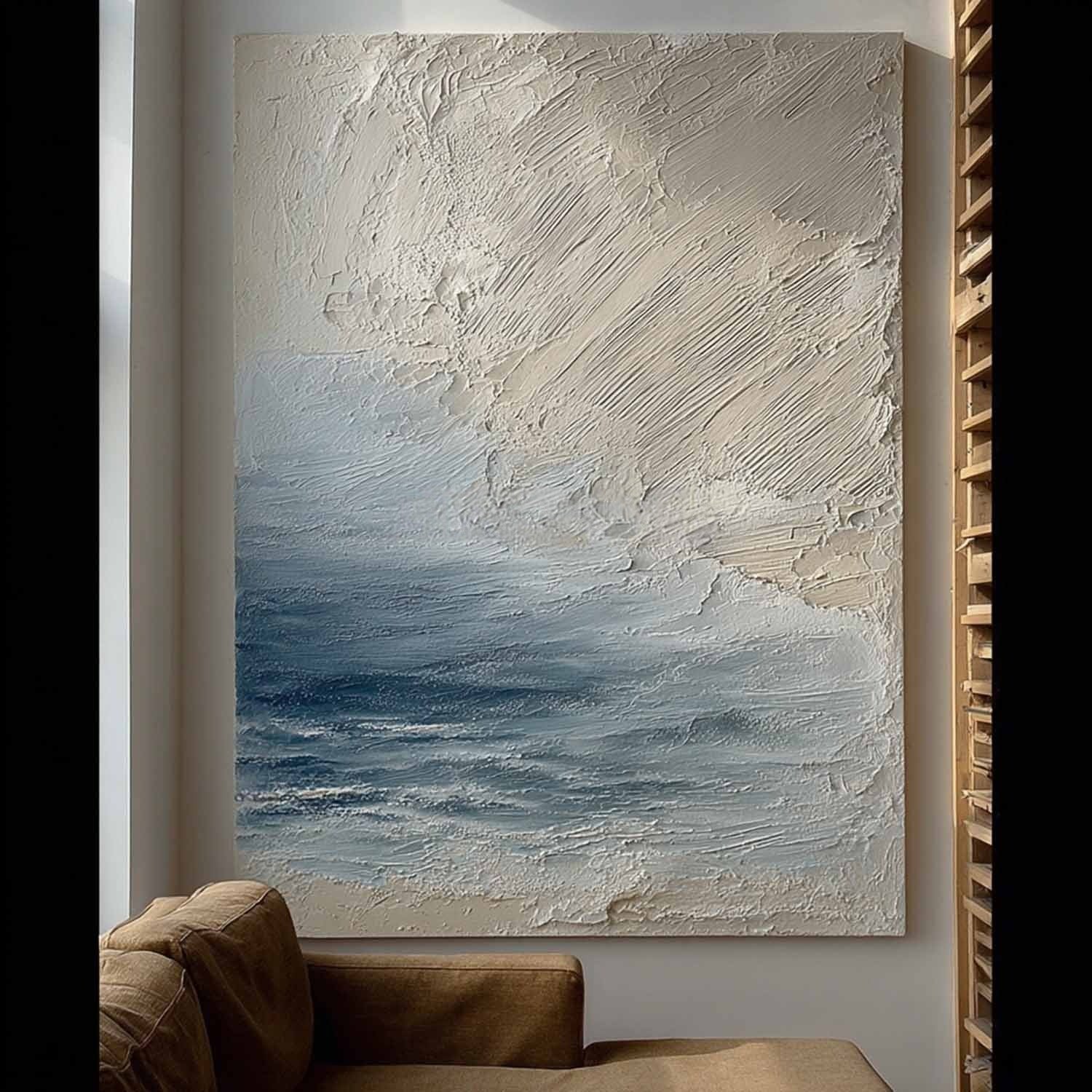 Wall Art Vertical Textured Abstract Sea Relief Scene Cool Coastal