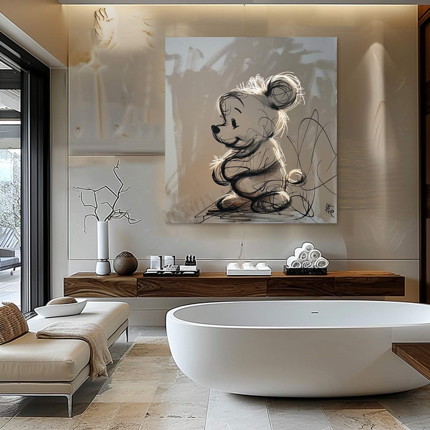 Wall Art Sketch Winnie The Pooh Charcoal Drawing