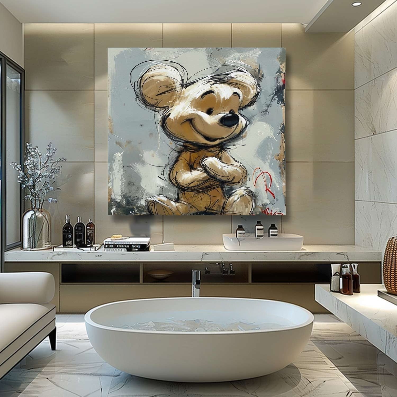 Wall Art Textured Cheerful Bear Hugging