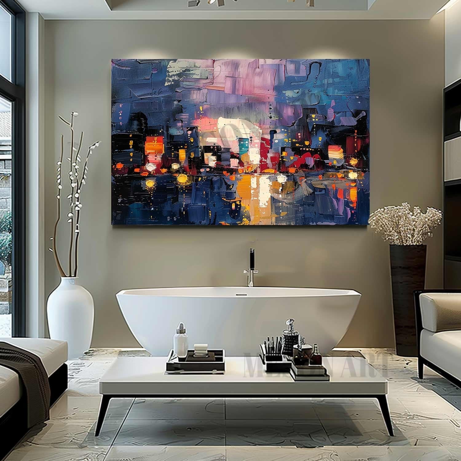 Wall Art Colorful Abstract Night Cityscape Modern