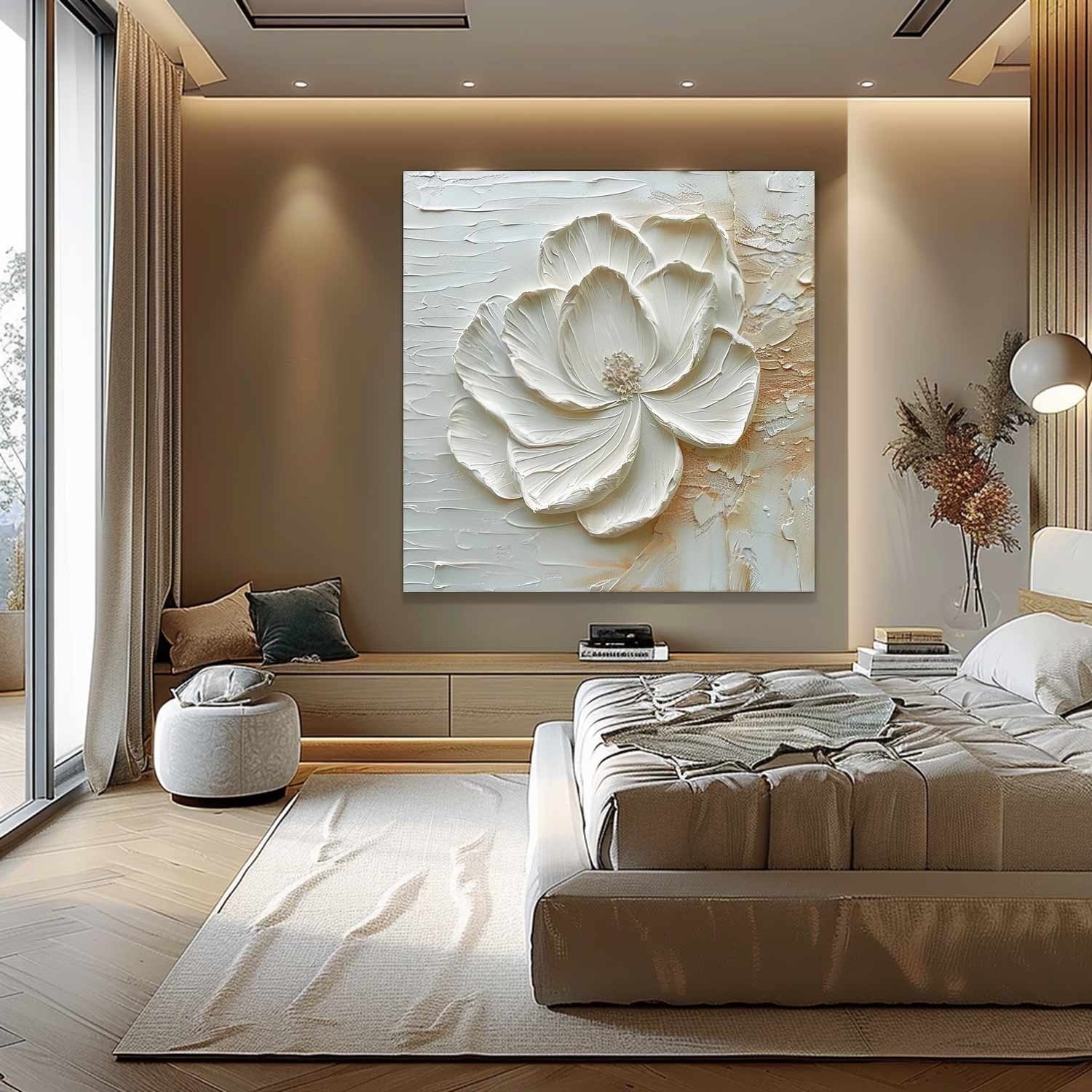 3D White Peony Impasto Painting