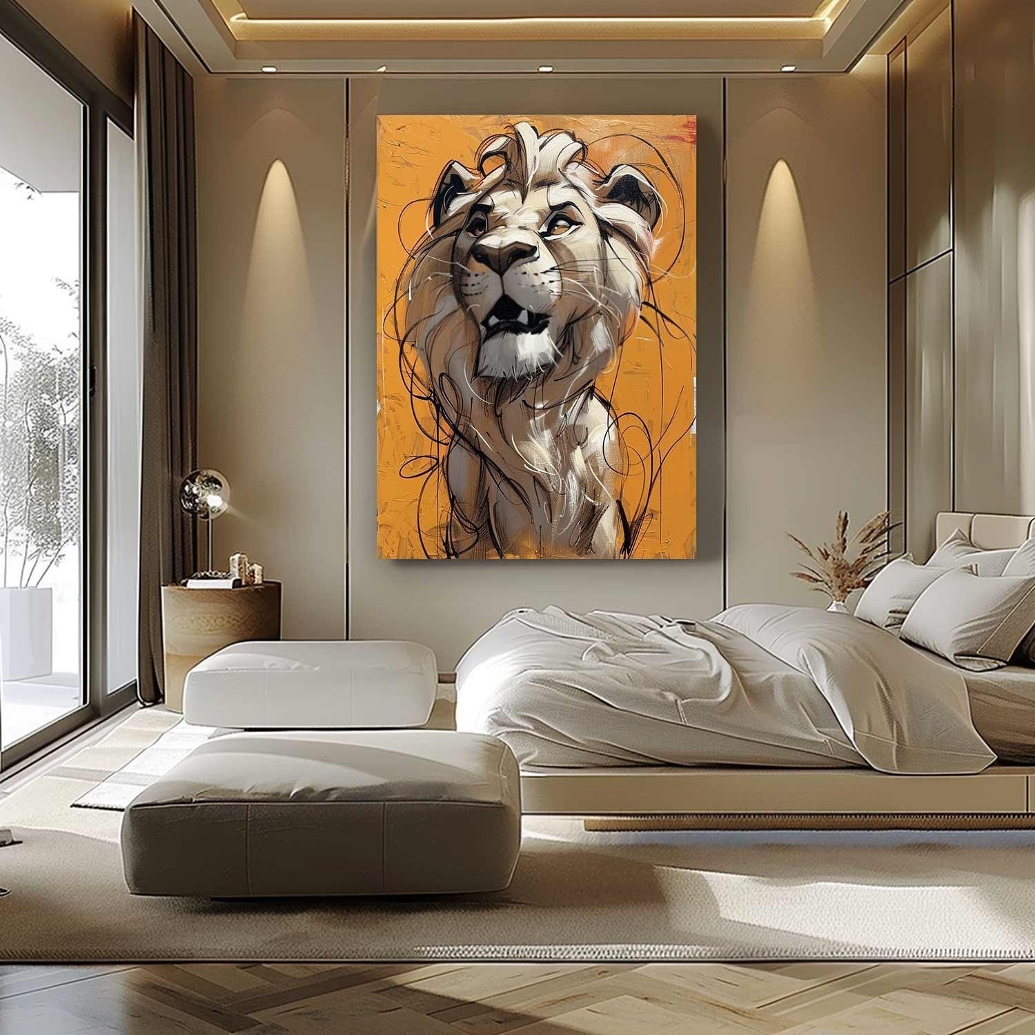 Wall Art Textured Bold Lion Vibrant Orange