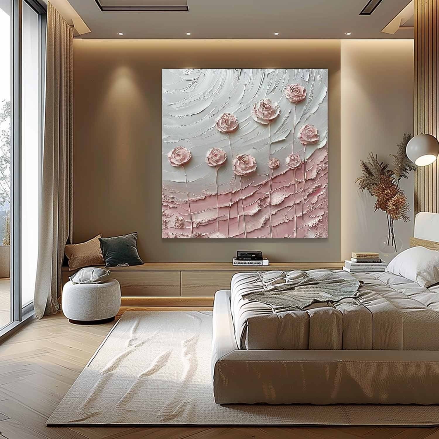 Wall Art Square Pink Rose Floral Painting