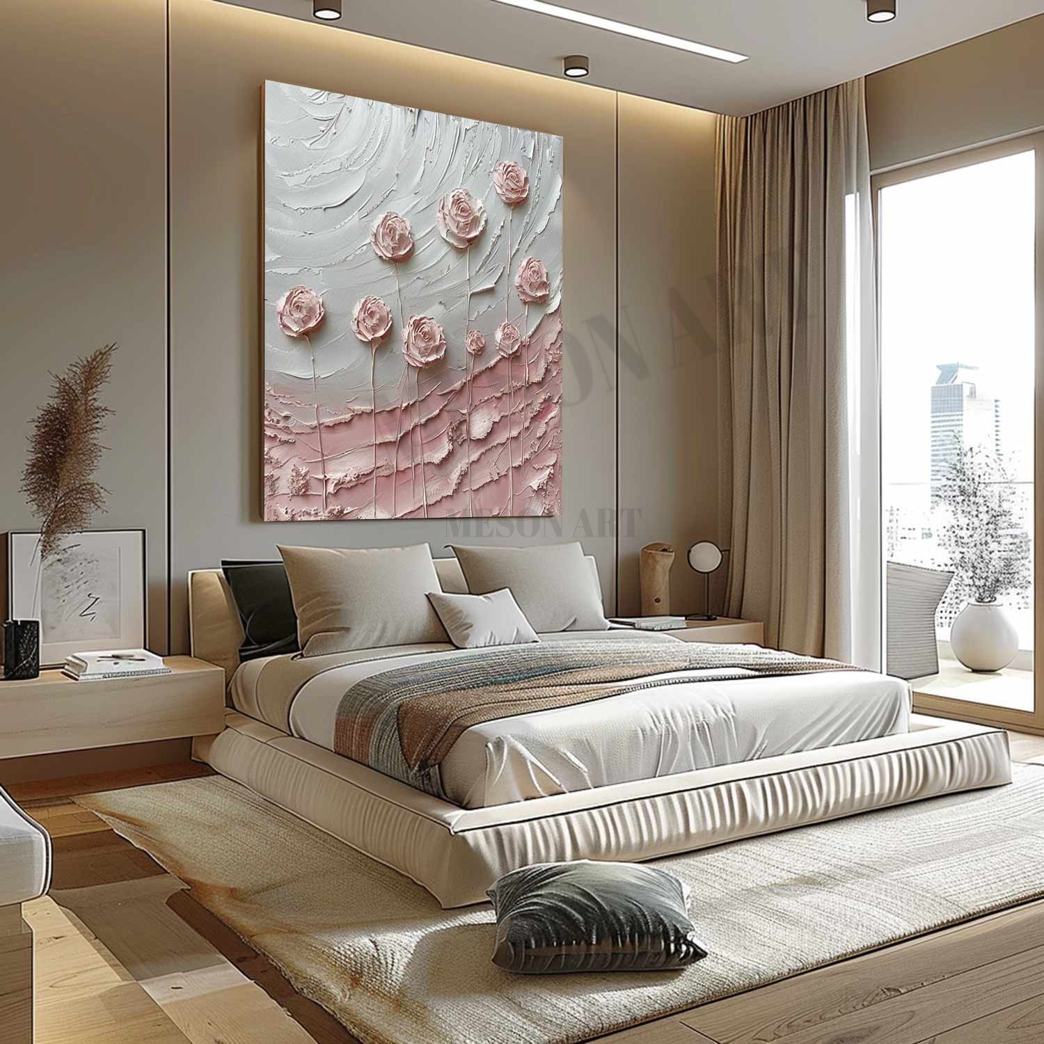 Wall Art Square Pink Rose Floral Painting