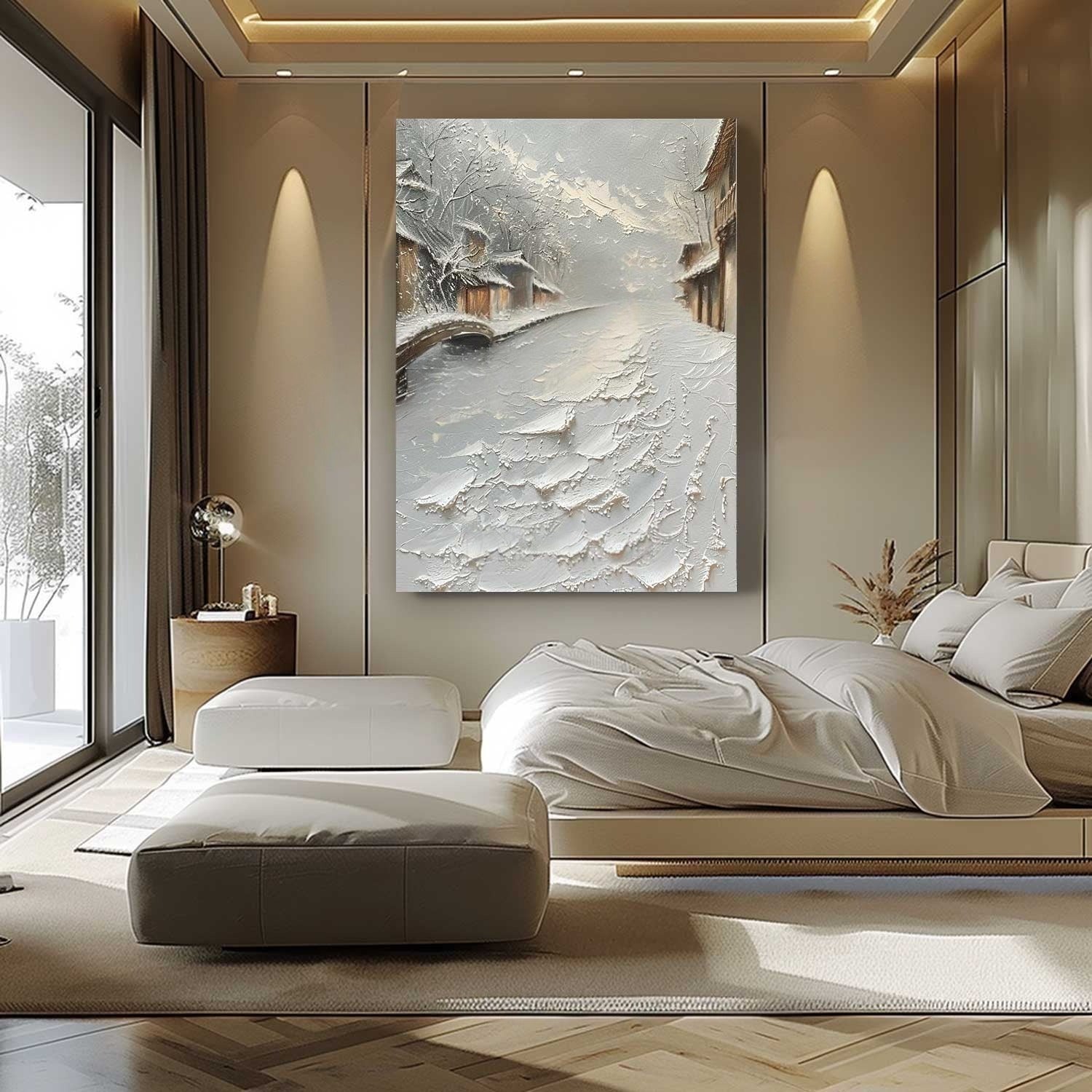 Wall Art Impasto Water Town Winter