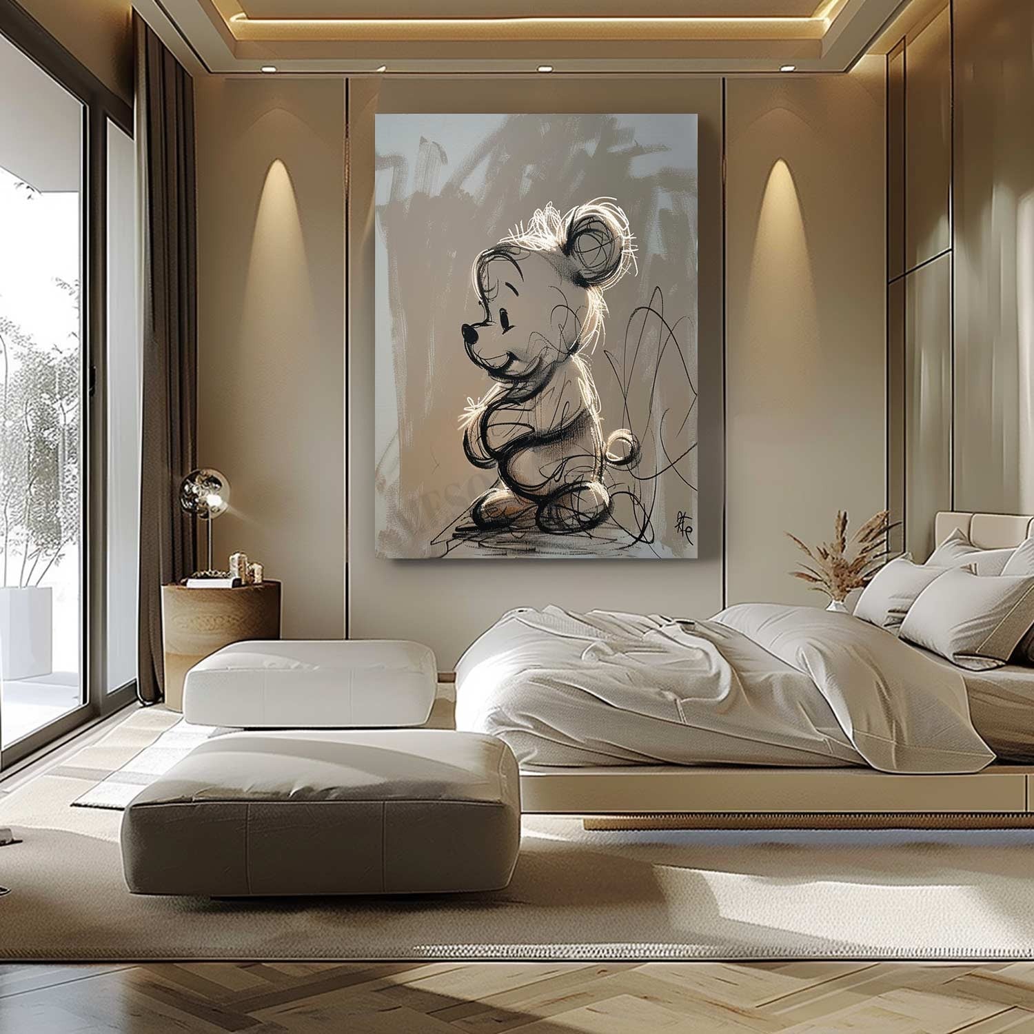 Wall Art Sketch Winnie The Pooh Charcoal Drawing