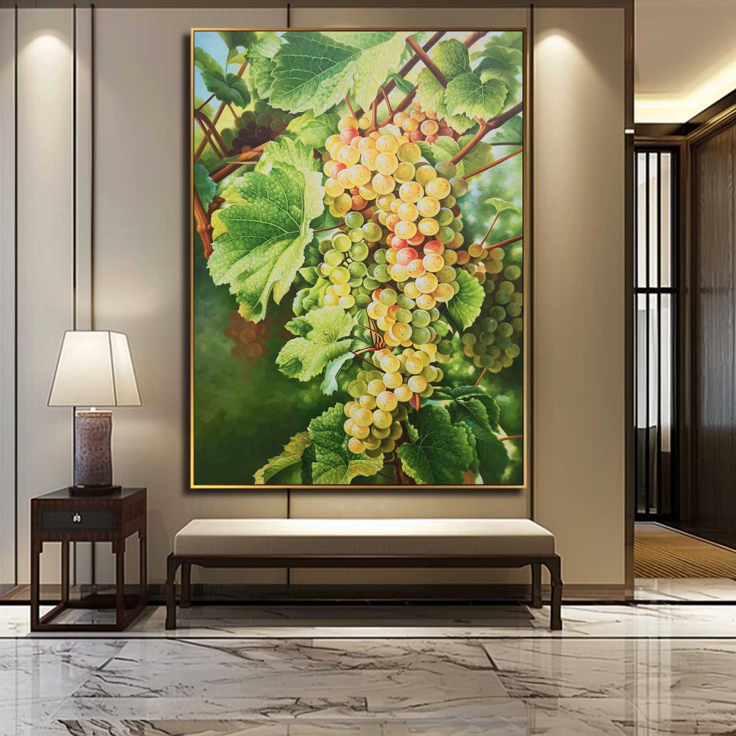 Wall Art Vertical Realist Grape Cluster Scene Fresh