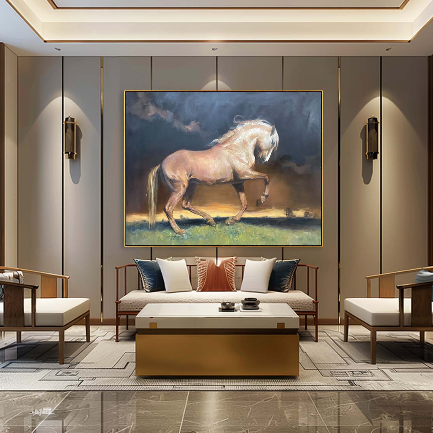 Galloping Horse Dramatic Landscape Painting