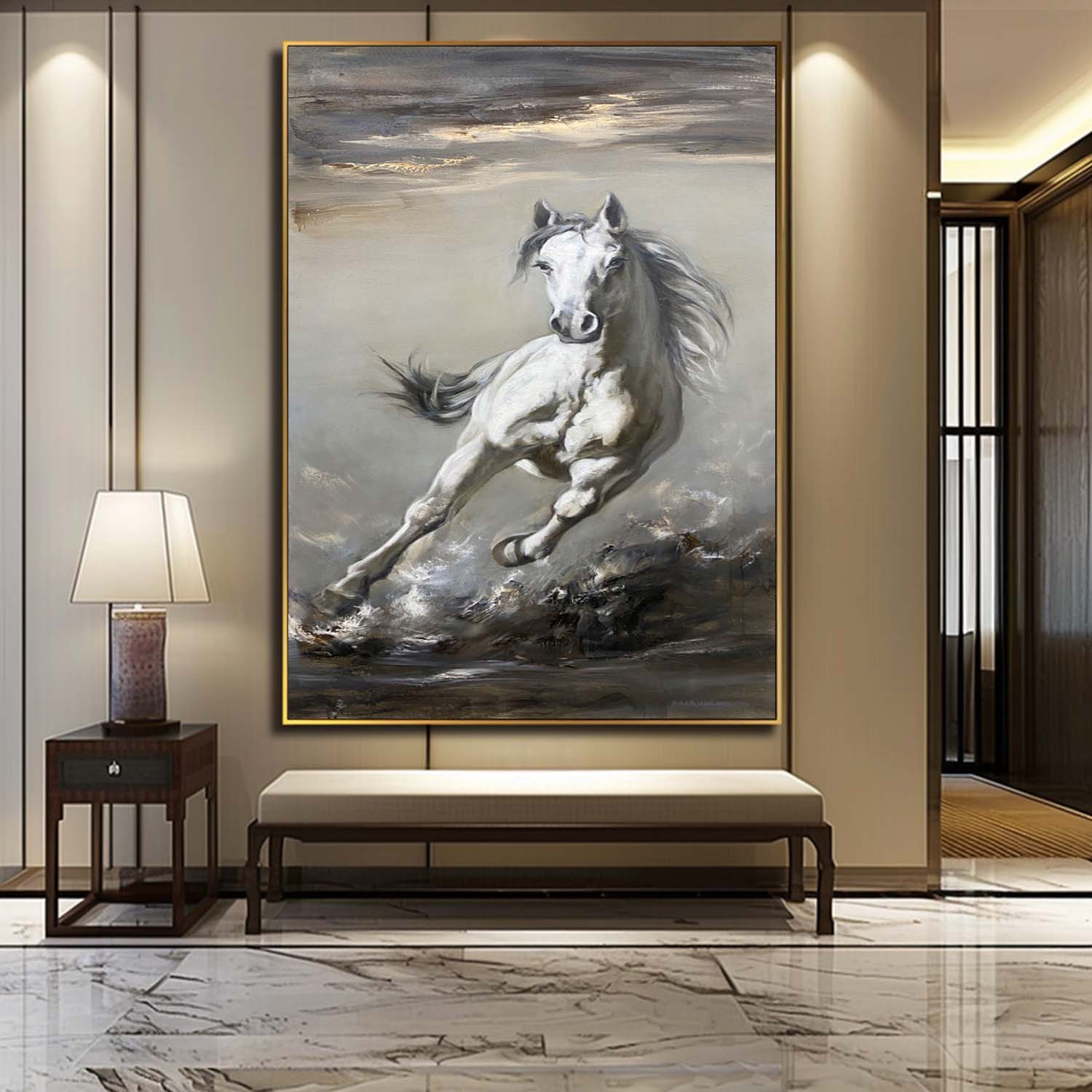 Wall Art White Horse Painting