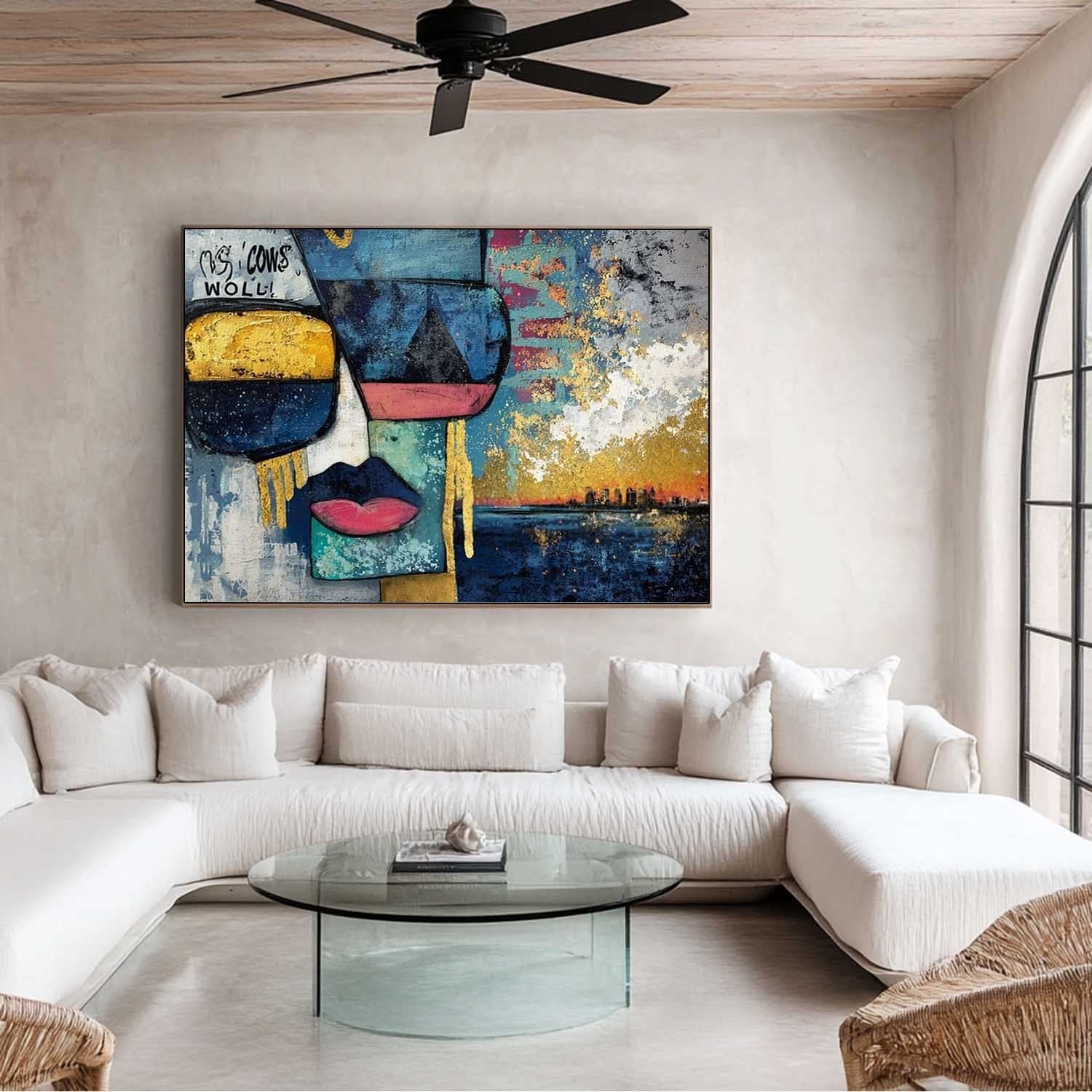 Urban Abstract Face & Skyline Painting