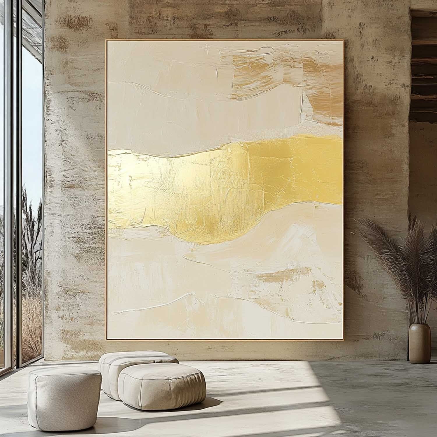 Wall Art Abstract Beige Gold Foil Landscape