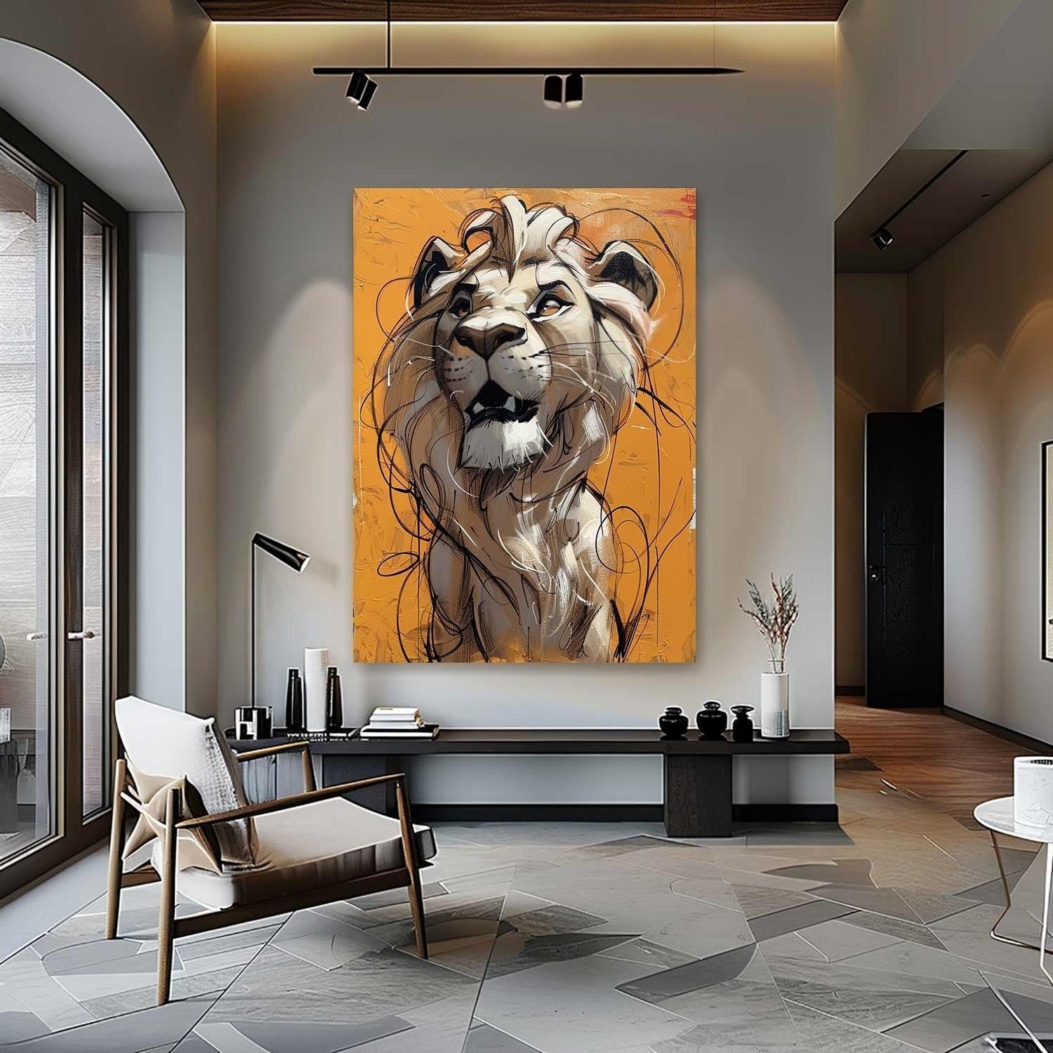 Wall Art Textured Bold Lion Vibrant Orange