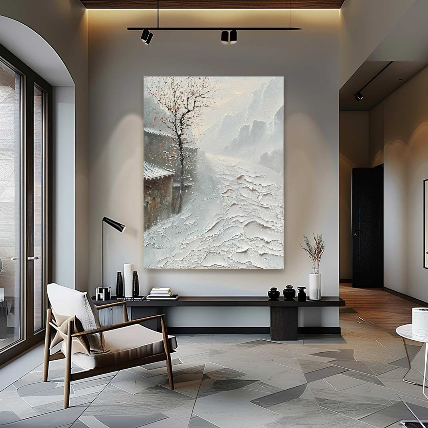Wall Art Impasto Winter Village Neutral