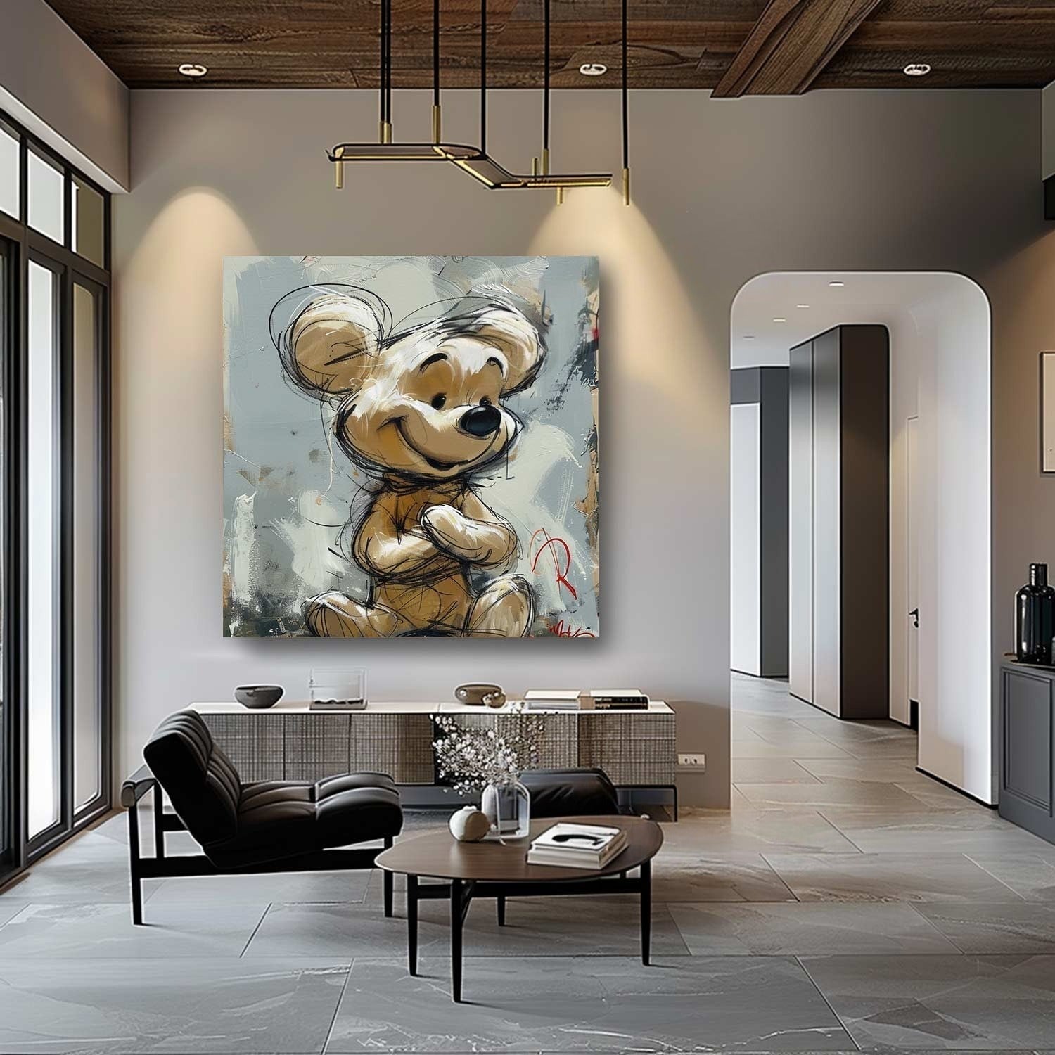 Wall Art Textured Cheerful Bear Hugging