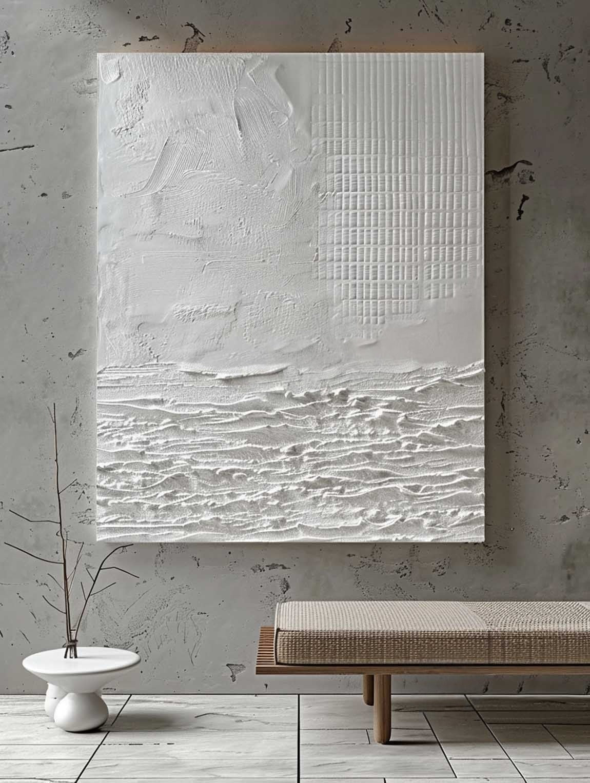 Wall Art Neutral Coastal Grid Painting