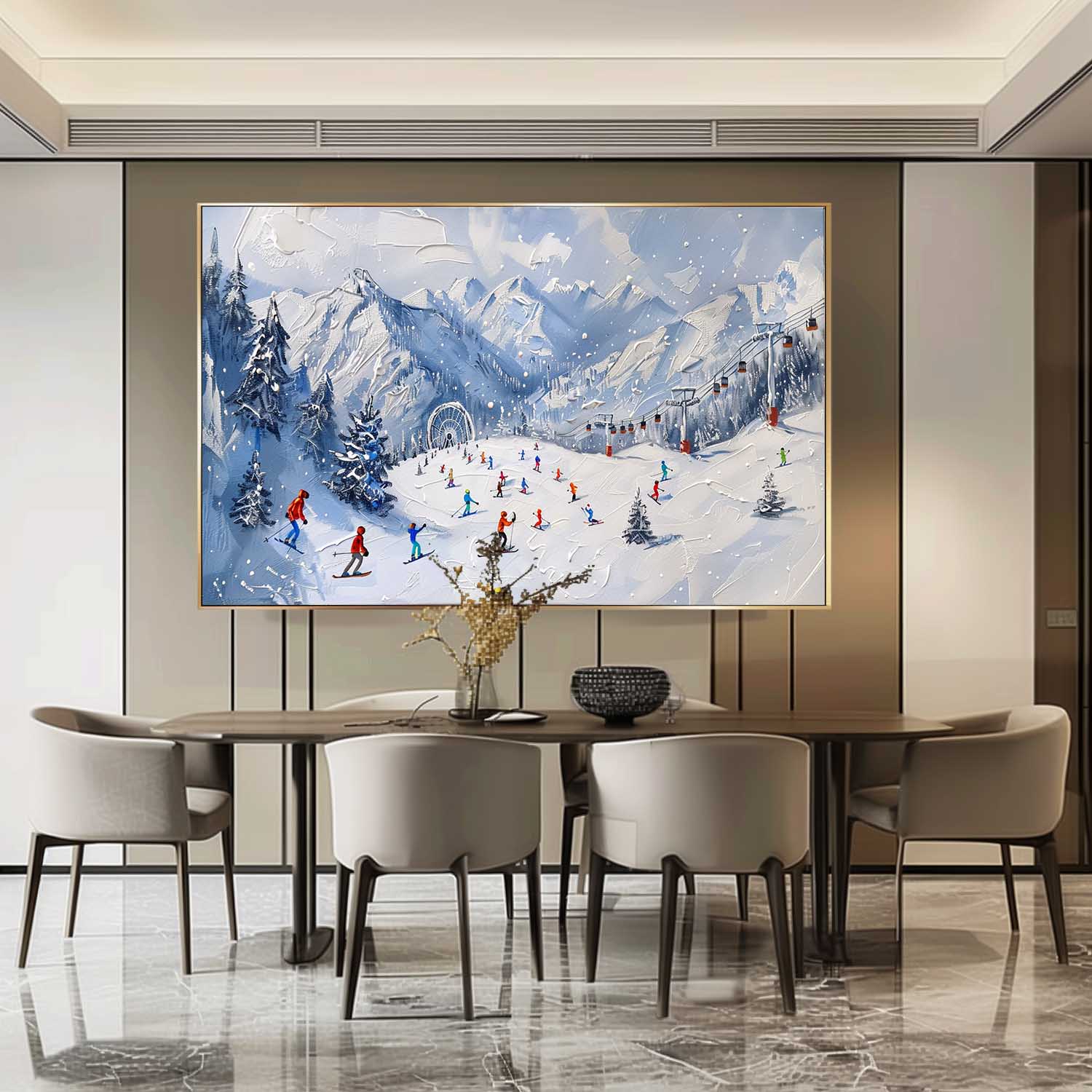 Wall Art Alpine Ski Resort Scene Misty Winter Landscape