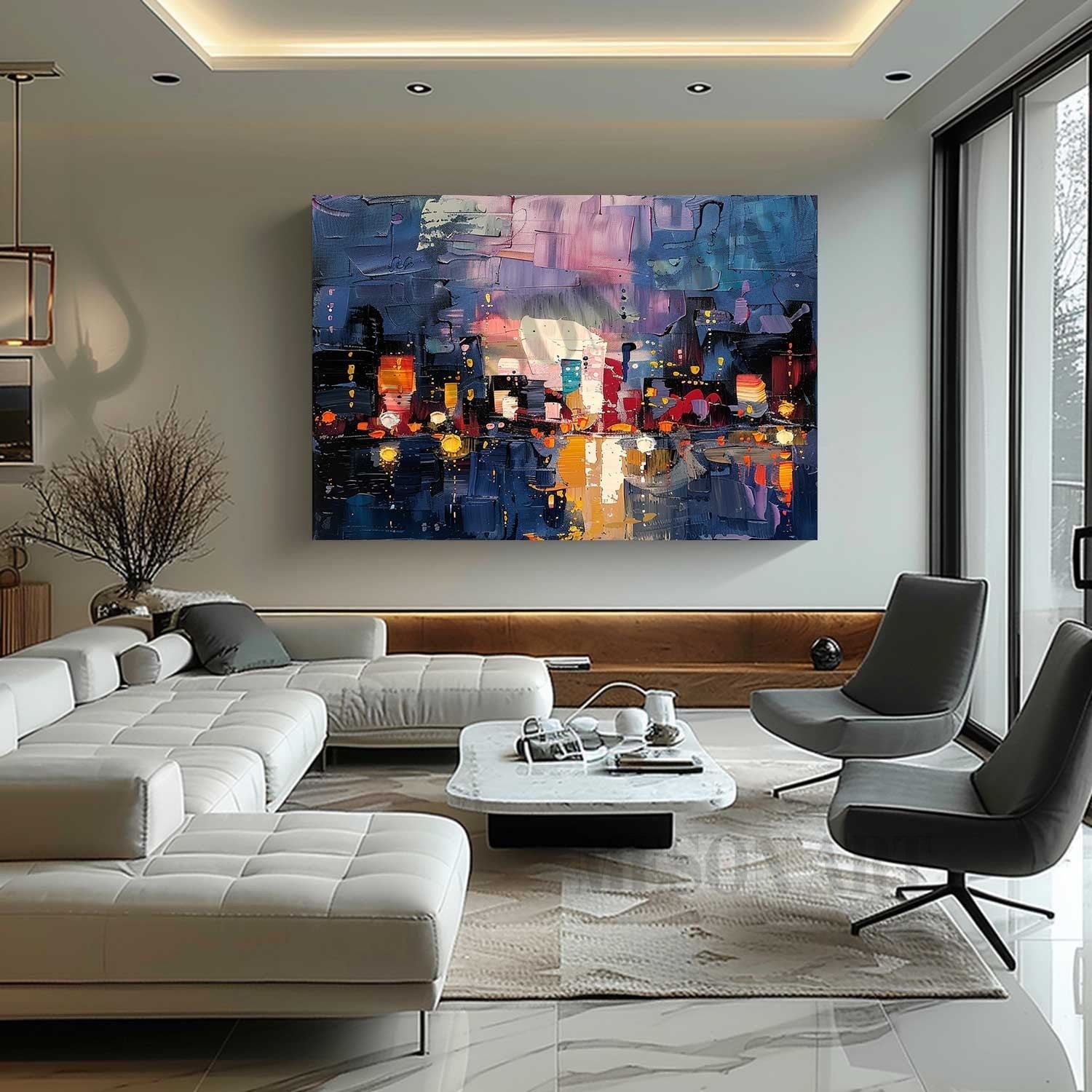 Wall Art Colorful Abstract Night Cityscape Modern