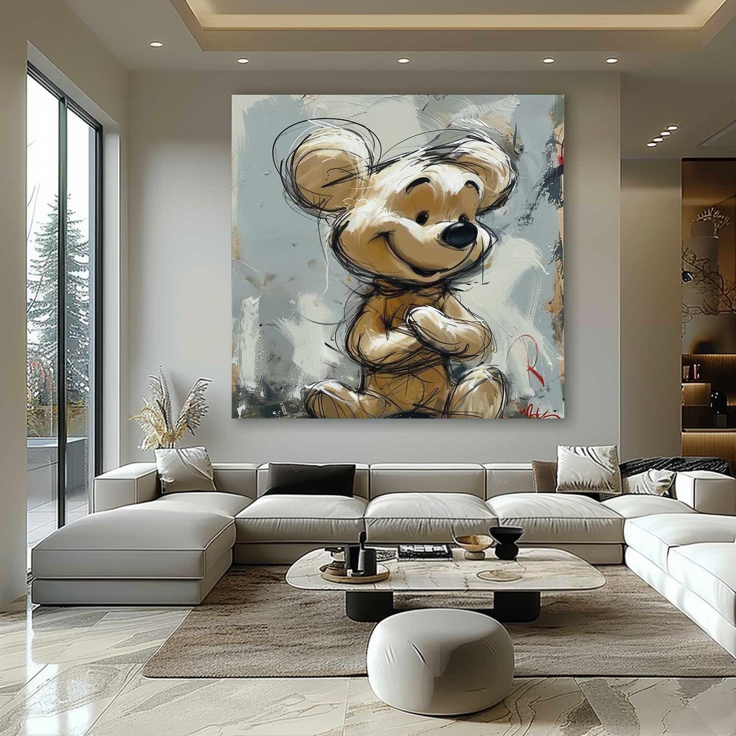 Wall Art Textured Cheerful Bear Hugging