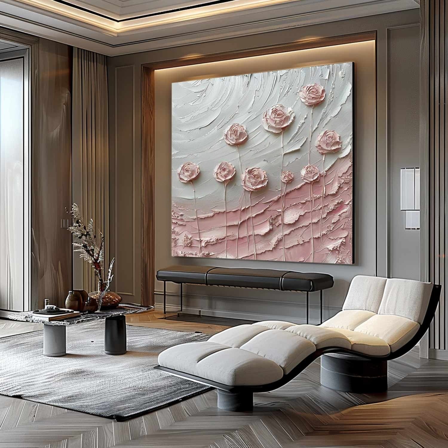 Wall Art Square Pink Rose Floral Painting
