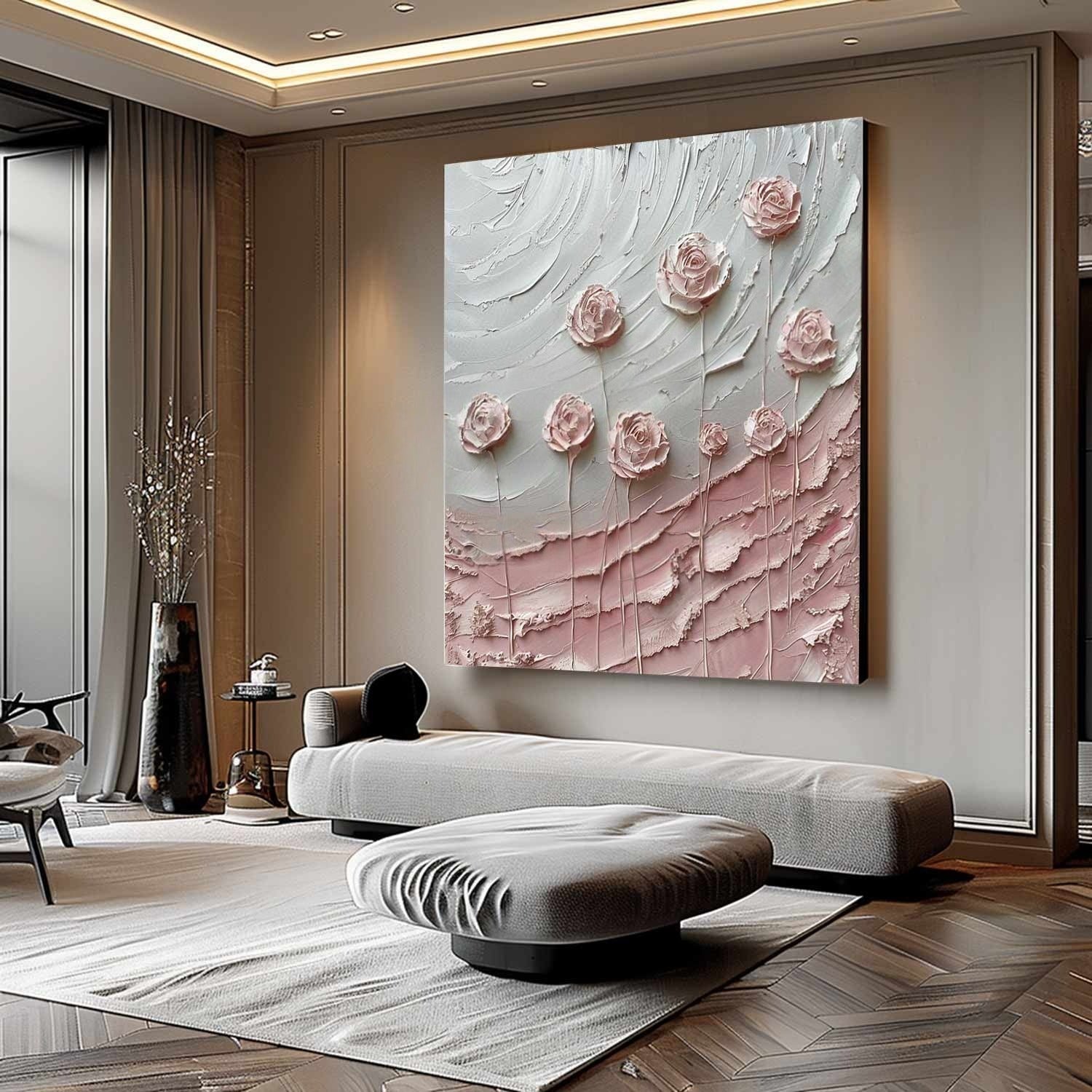 Wall Art Square Pink Rose Floral Painting