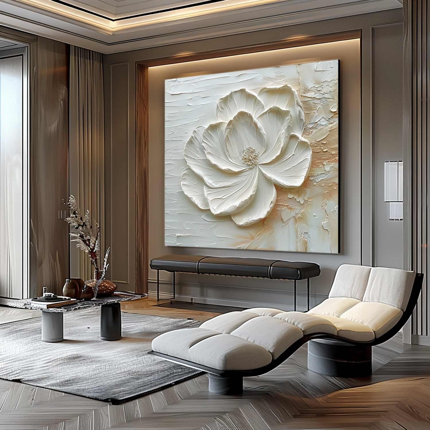 3D White Peony Impasto Painting