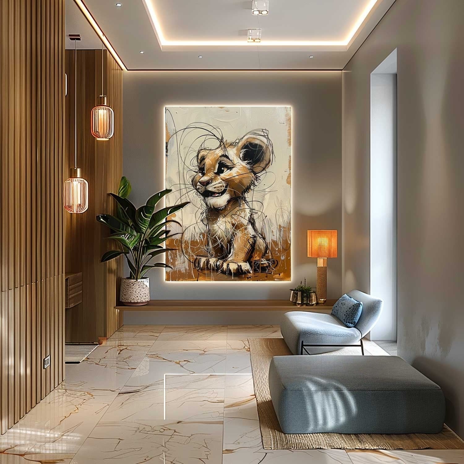 Wall Art Textured Playful Lion Cub