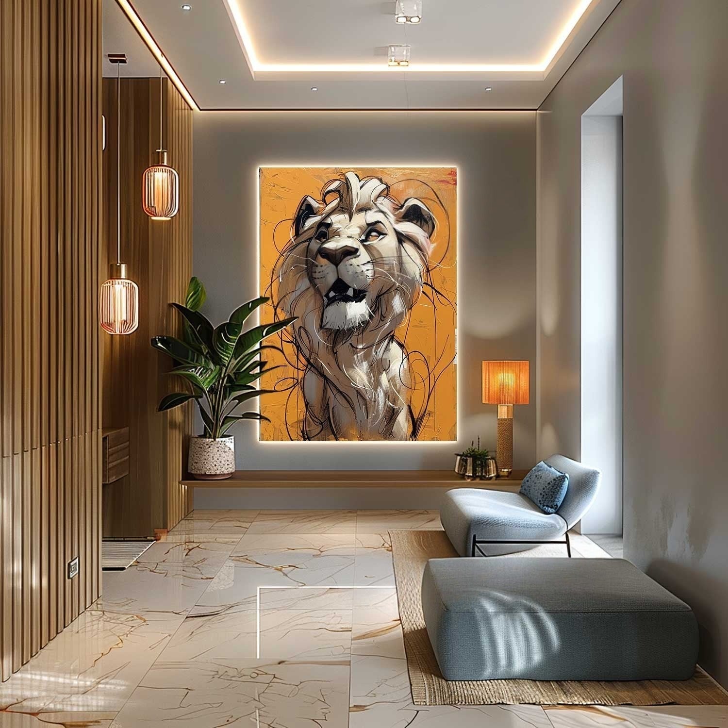 Wall Art Textured Bold Lion Vibrant Orange