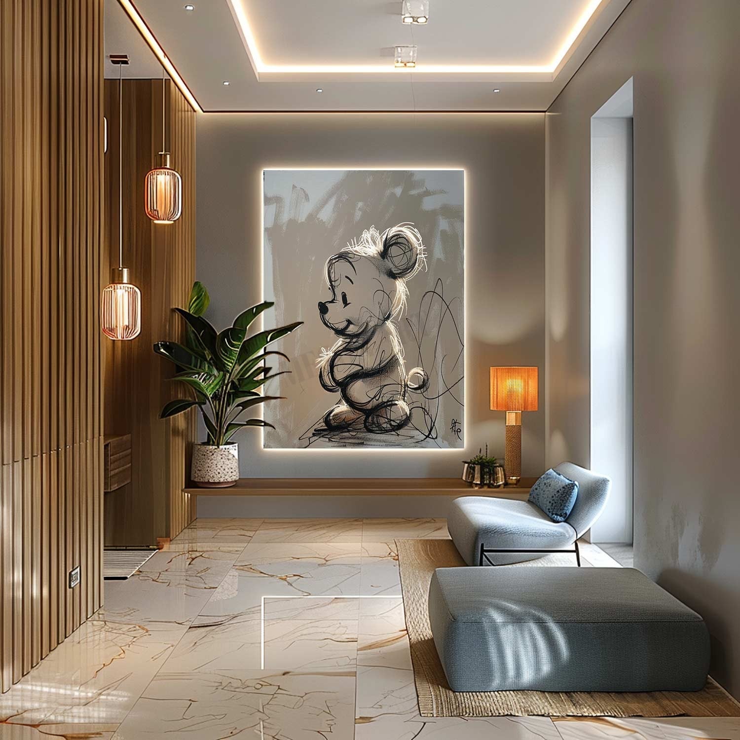 Wall Art Sketch Winnie The Pooh Charcoal Drawing