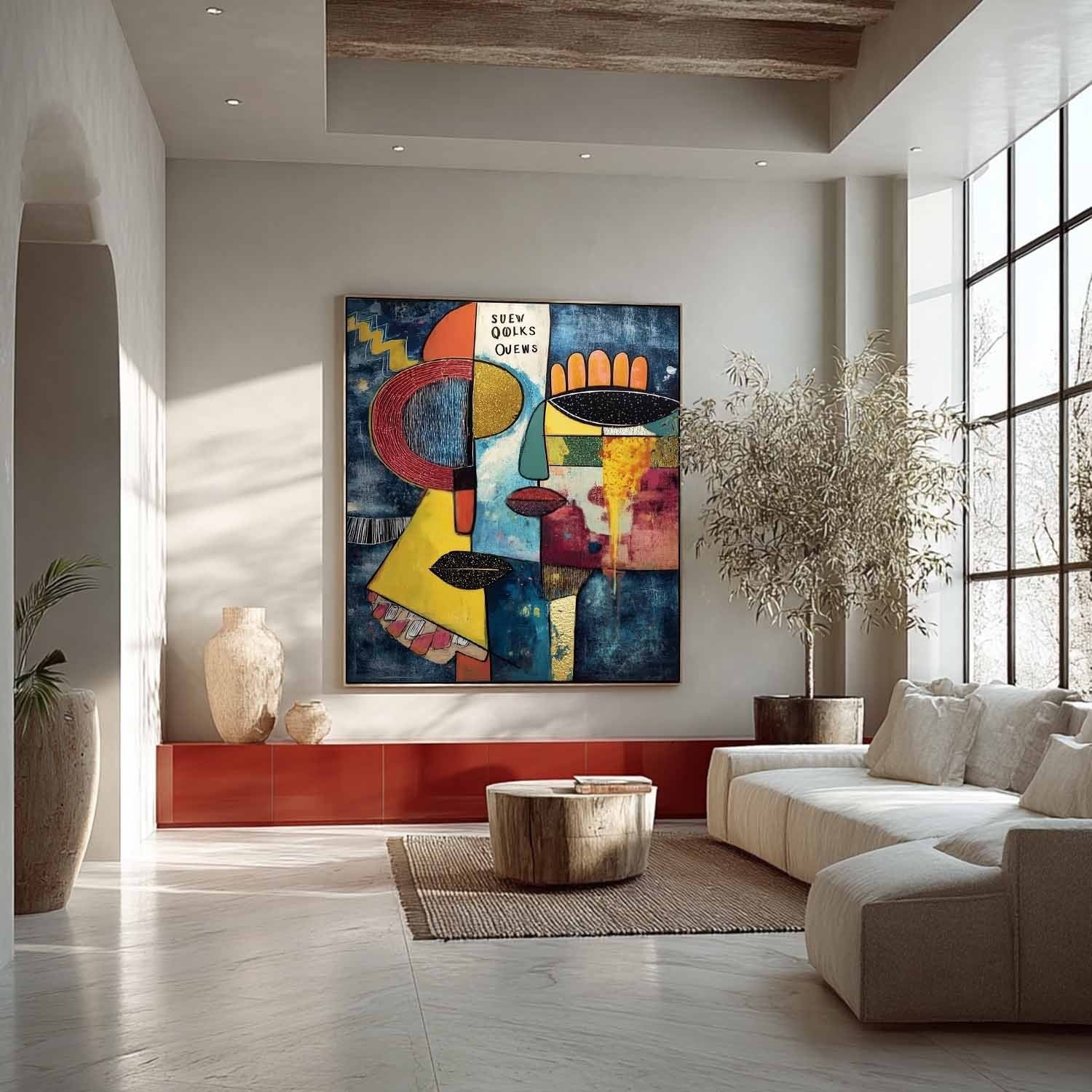Wall Art Vertical Cubist Abstract Face Scene Vibrant