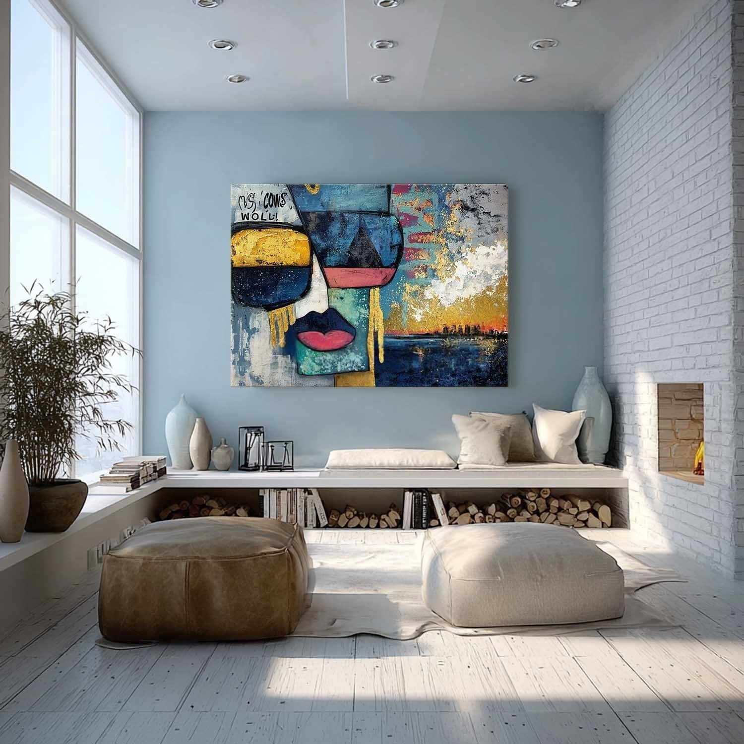 Urban Abstract Face & Skyline Painting