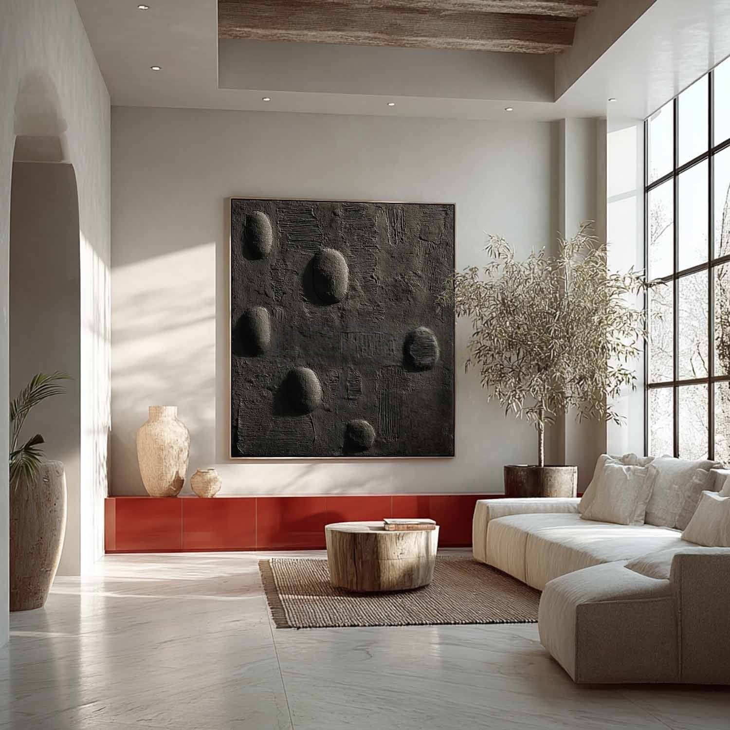 Black Minimalist Pebble Texture Painting