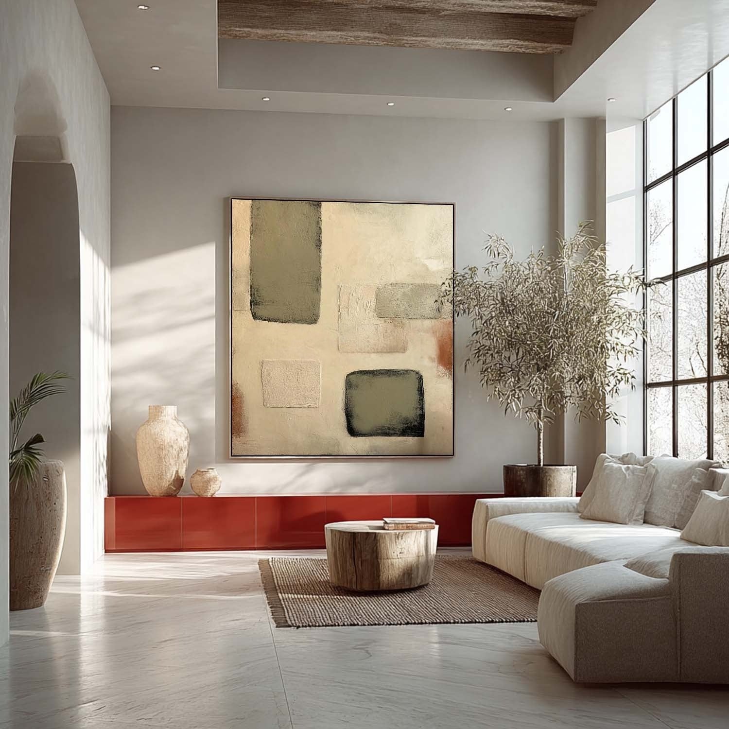 Wall Art Vertical Minimalist Abstract Geometric Scene Muted