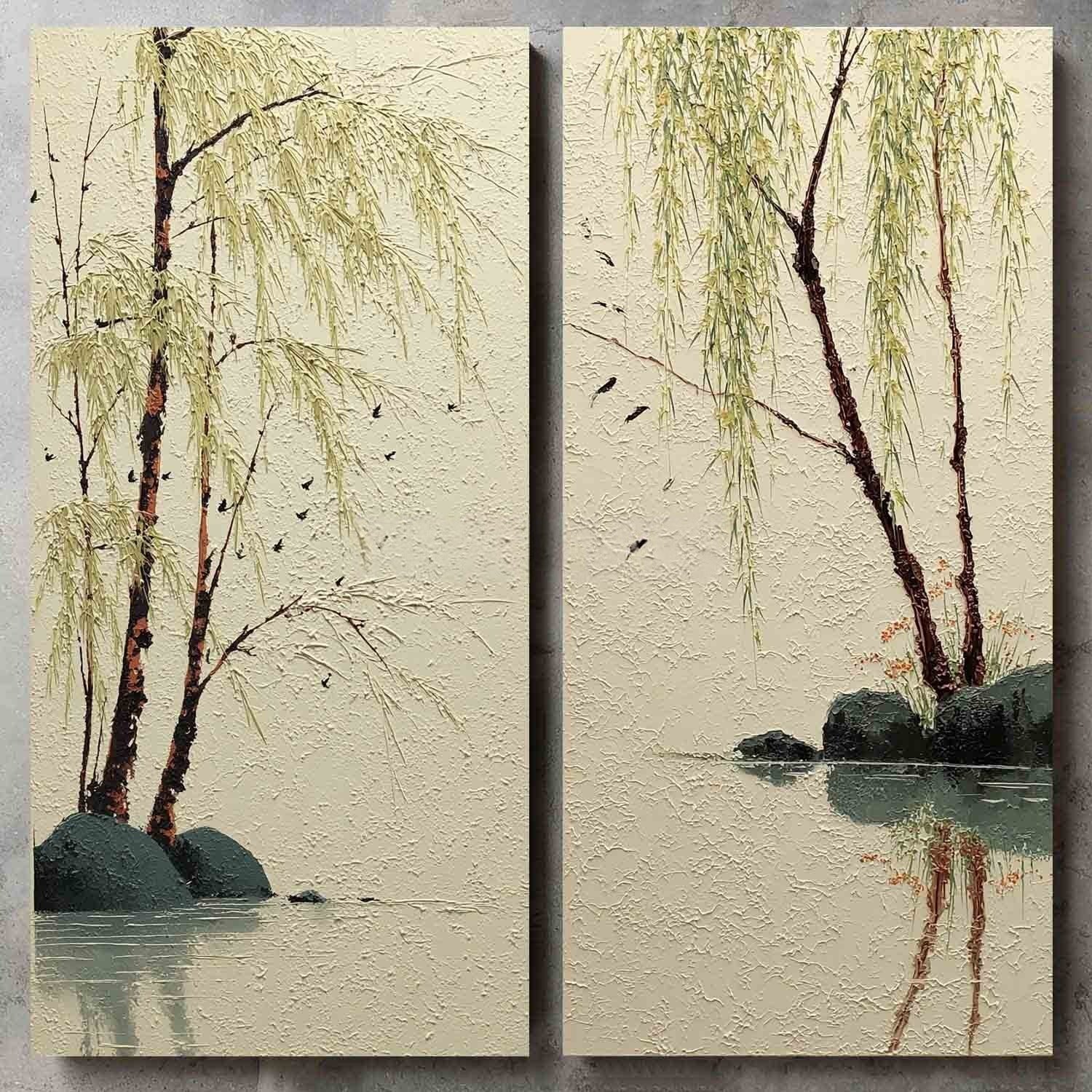 Willow Lake Diptych 3D Impasto Painting