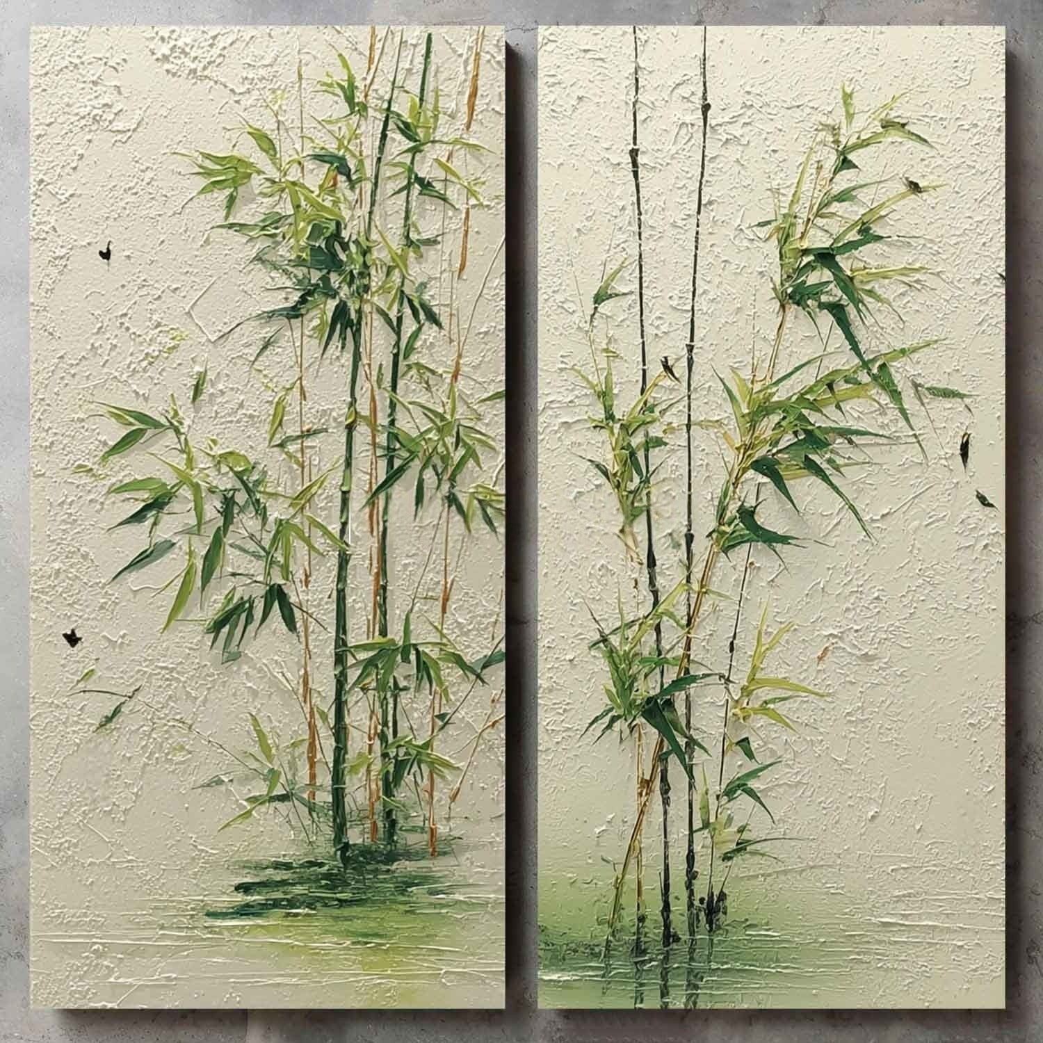 Wall Art Green Bamboo Diptych Oriental Set