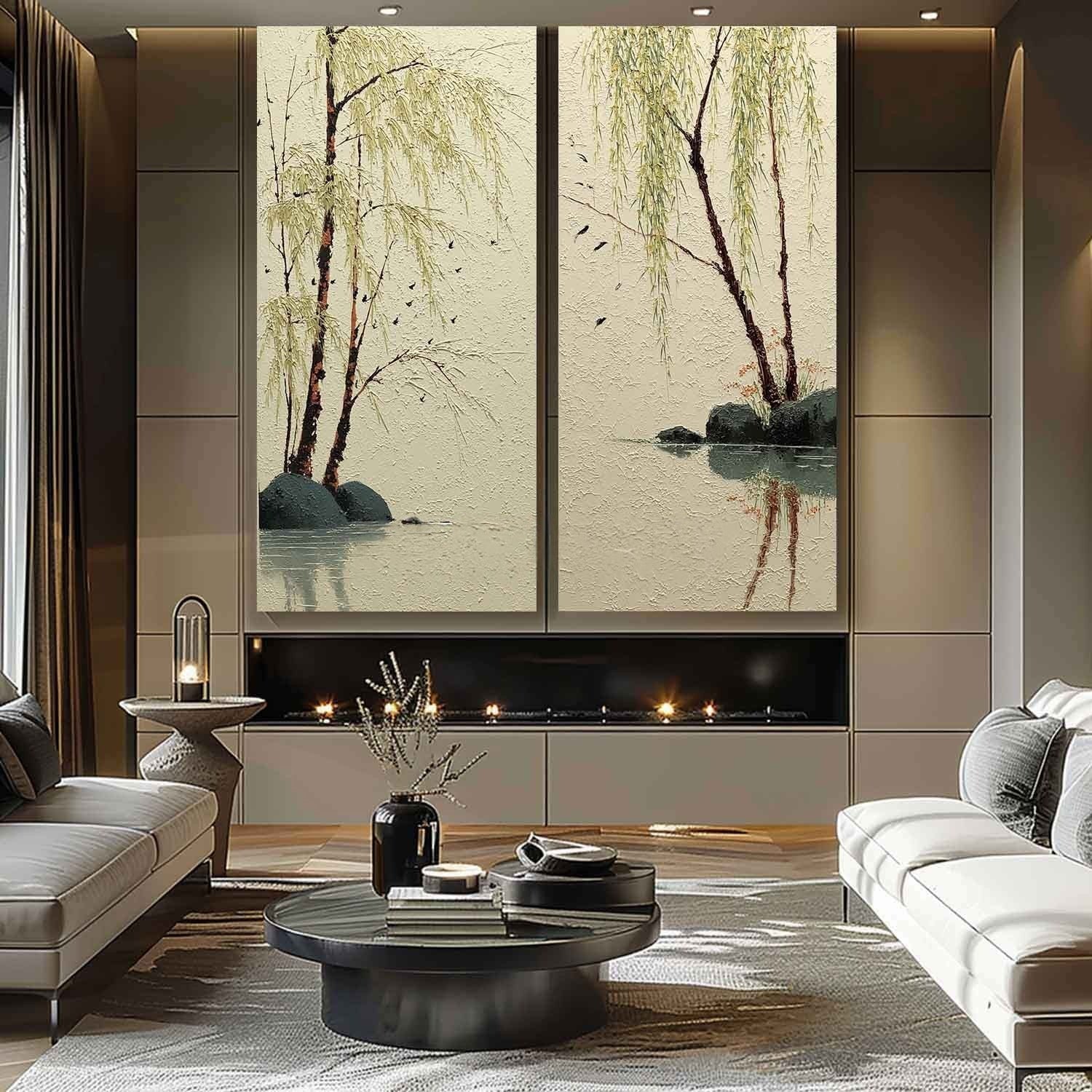 Willow Lake Diptych 3D Impasto Painting