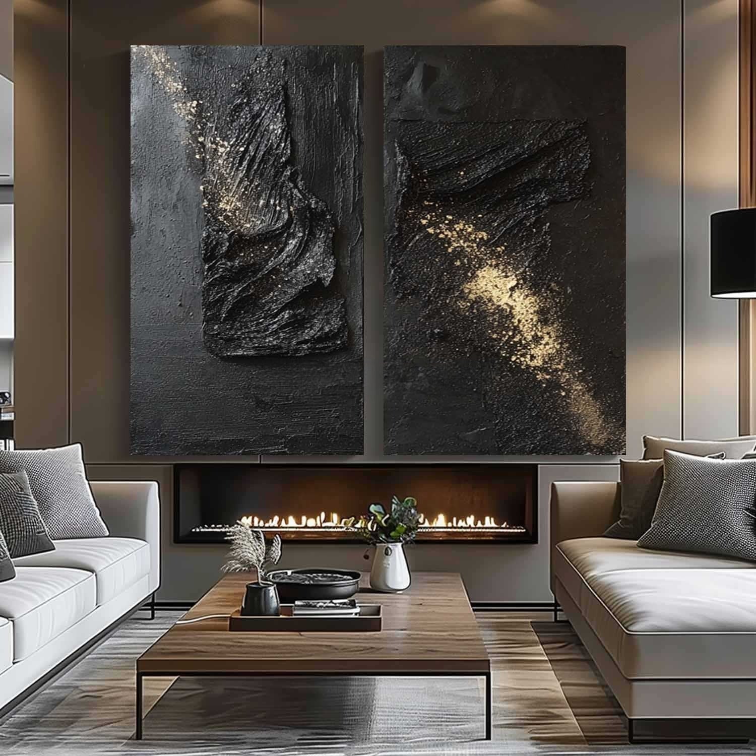 Wall Art Diptych Textured Abstract Wave Scene Luxe