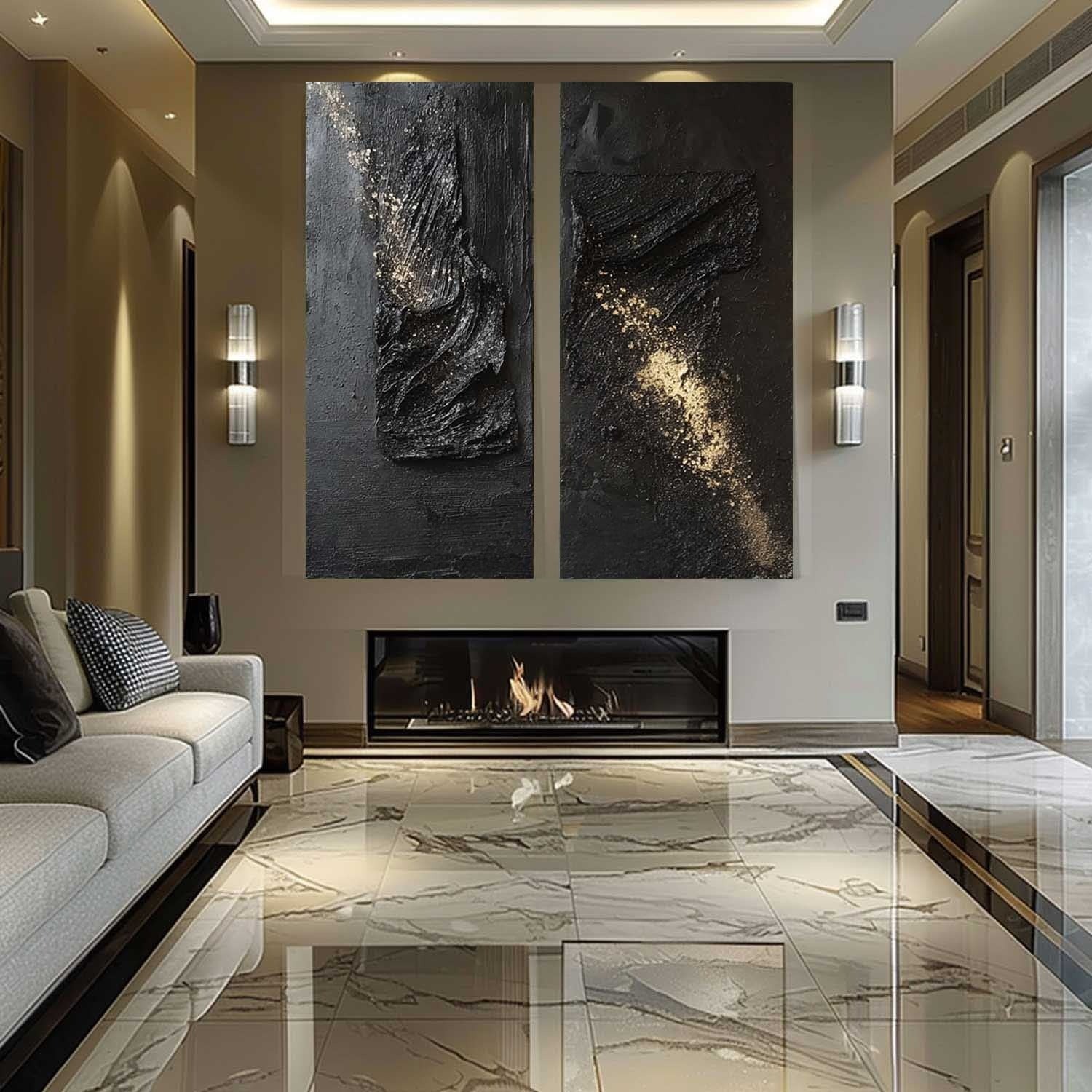 Wall Art Diptych Textured Abstract Wave Scene Luxe