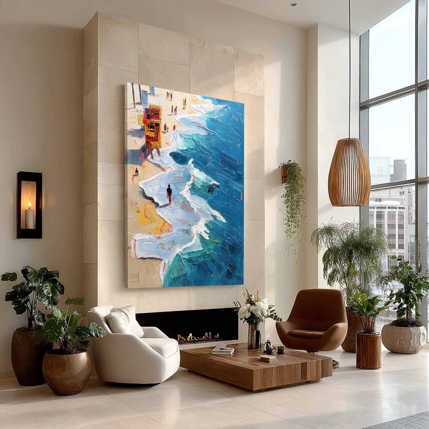 Wall Art Vertical Impressionist Coastal Beach Scene Bright