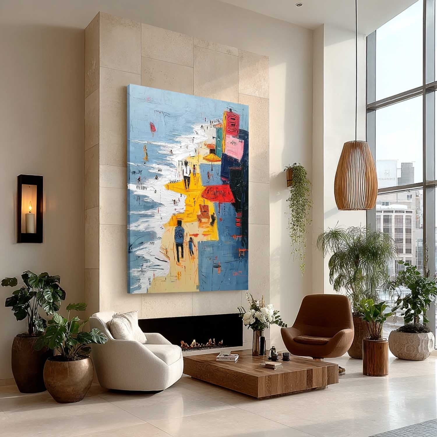 Wall Art Vertical Abstract Figurative Beach Scene Bold