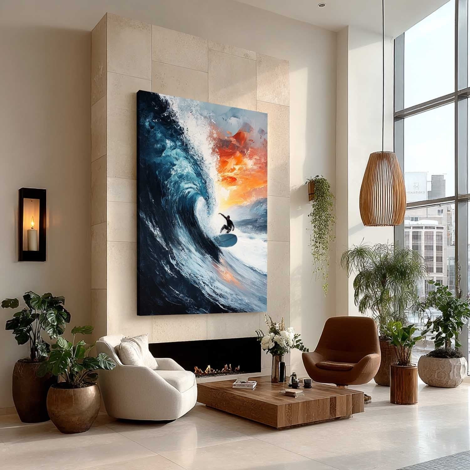 Wall Art Vertical Impressionist Surfing Action Scene Bold