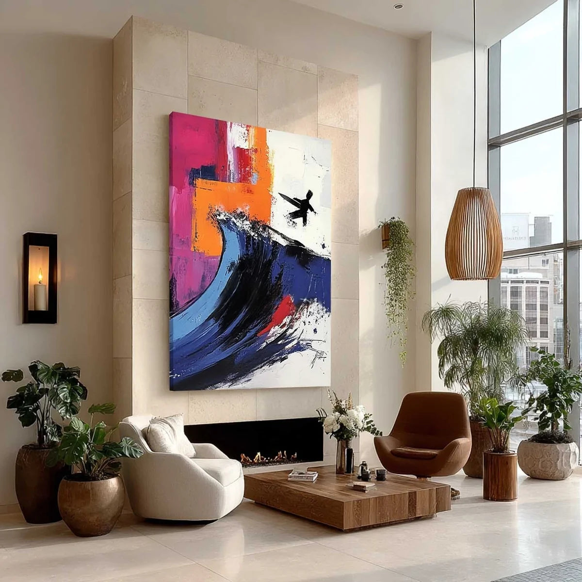 Wall Art Energetic Textured Surfer Wave