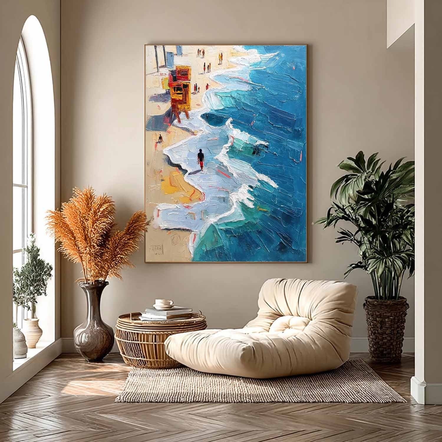 Wall Art Vertical Impressionist Coastal Beach Scene Bright