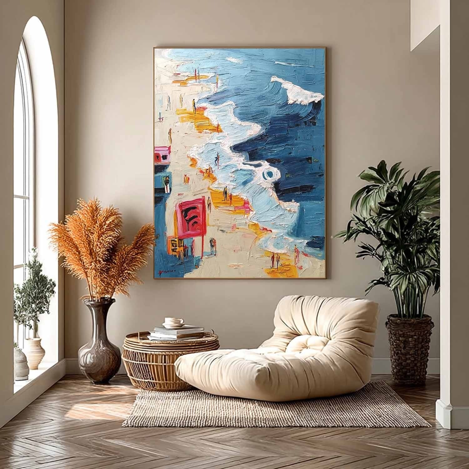 Wall Art Vertical Impressionist Coastal Boardwalk Scene Bright
